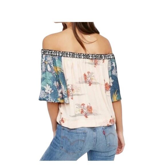 Free People Rocken Rochelle Off The Shoulder Floral Top Beige Size XS Boho Fall - Picture 11 of 14